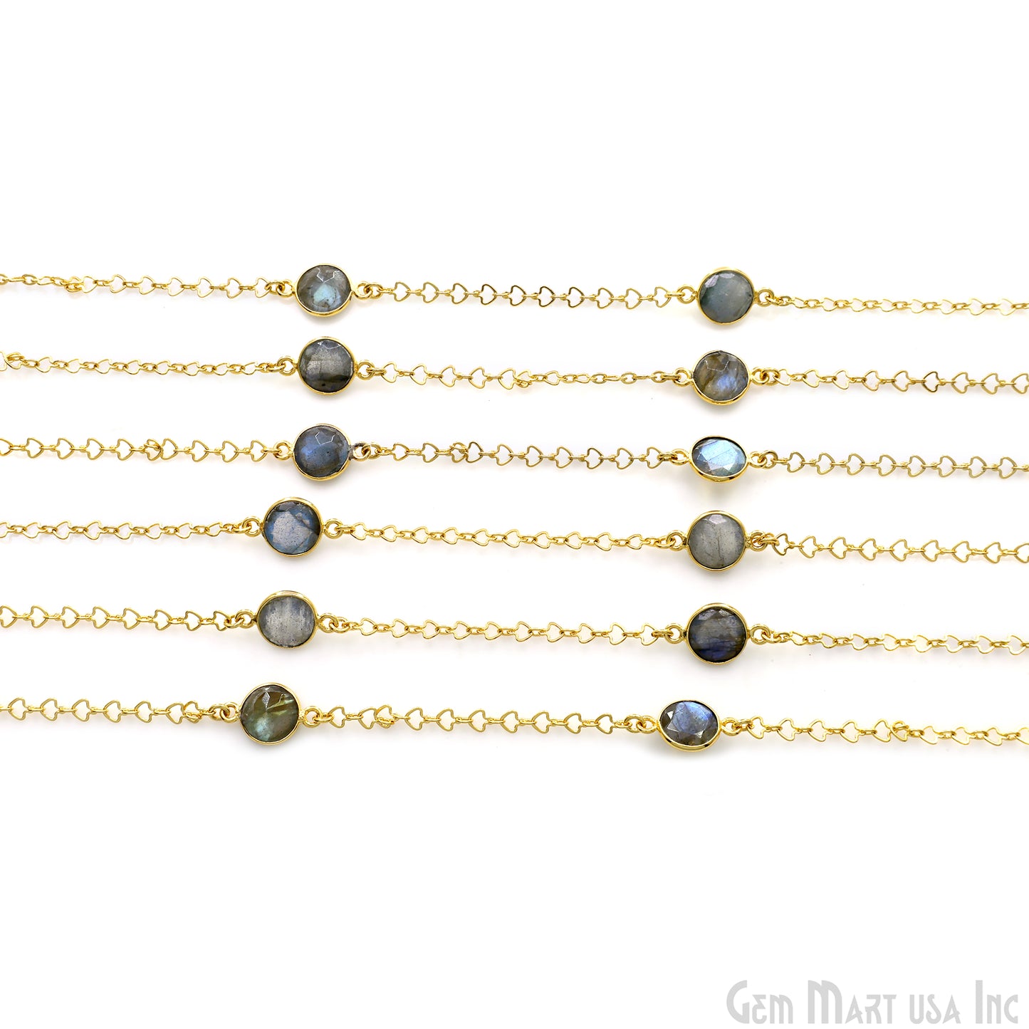 Labradorite Round 10mm Gold Plated Link Bezel Connector Chain