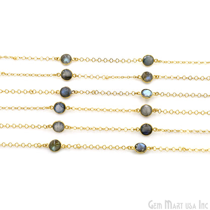 Labradorite Round 10mm Gold Plated Link Bezel Connector Chain
