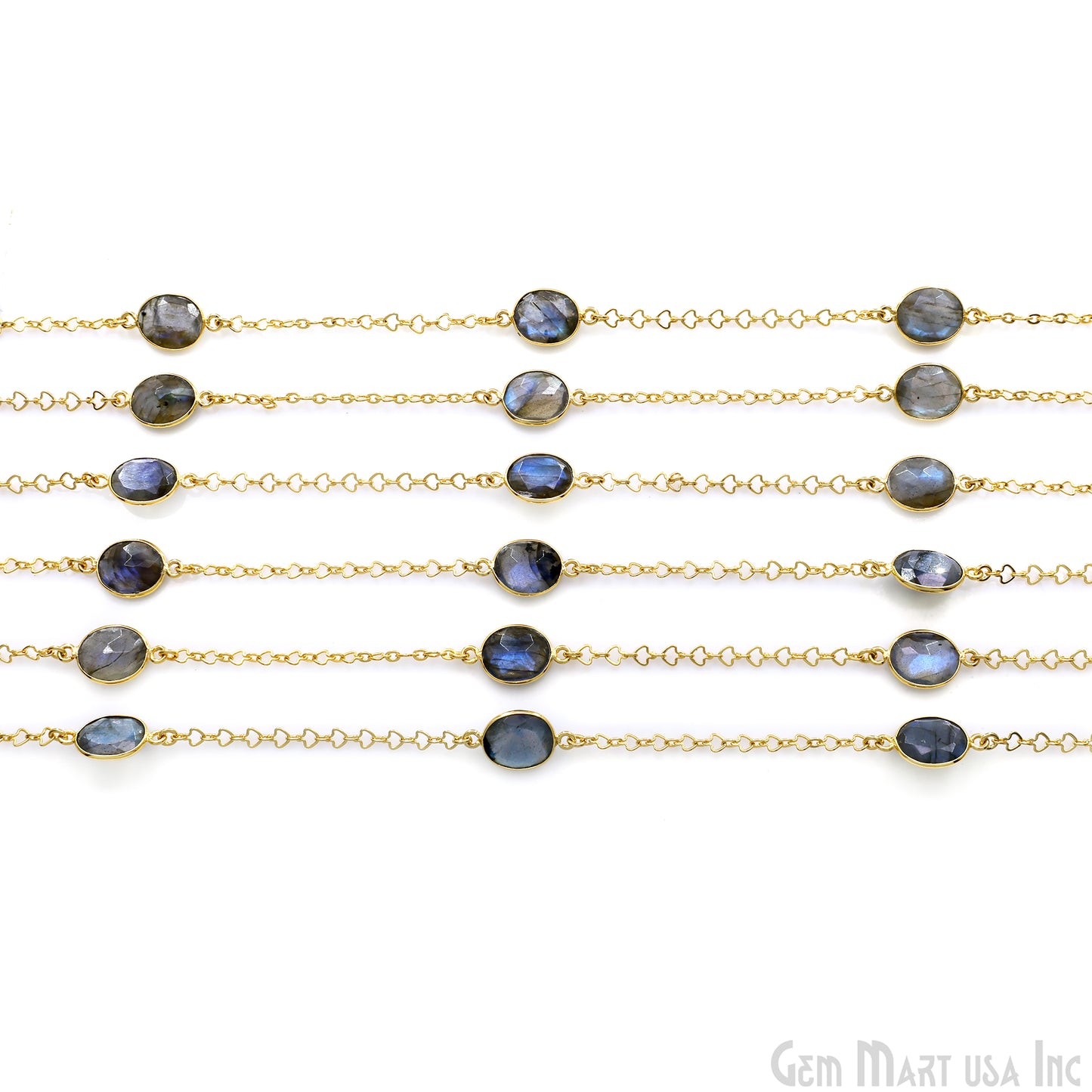 Labradorite Free Form 10mm Gold Plated Link Bezel Connector Chain
