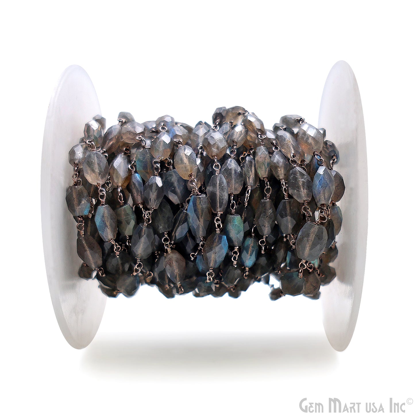 Labradorite 11x8mm Free Form Shape Silver Wire Wrapped Rosary Chain