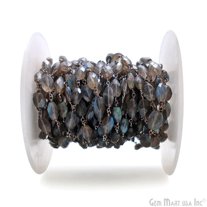 Labradorite 11x8mm Free Form Shape Silver Wire Wrapped Rosary Chain