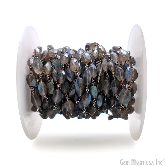 Labradorite 11x8mm Free Form Shape Silver Wire Wrapped Rosary Chain