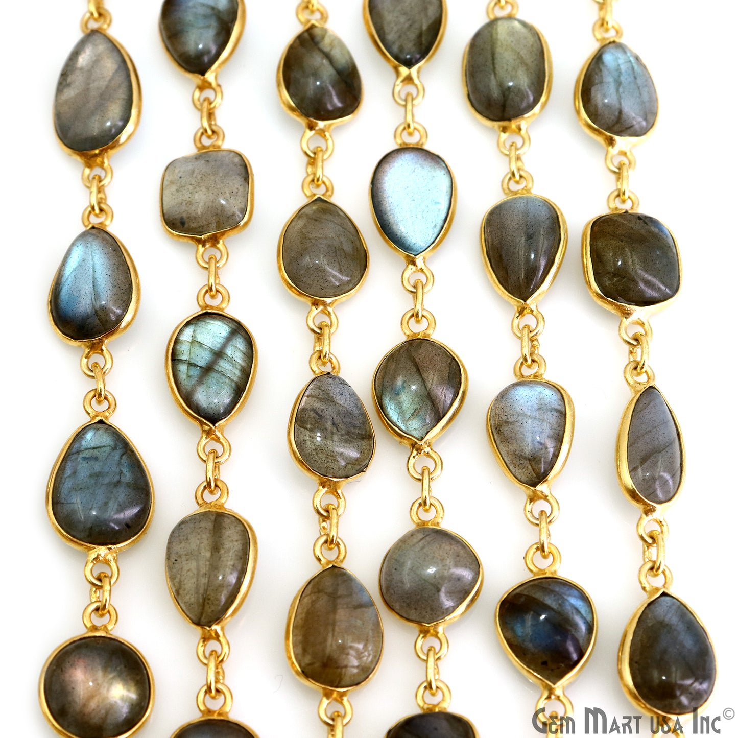 Labradorite Gold Plated Mix Shape Bezel 10mm Link Continuous Connector Chain