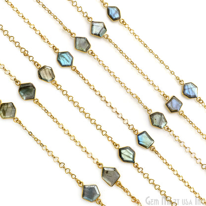 Labradorite Faceted 10mm Free Form Shape Gold Plated Connector Bezel Link Chain