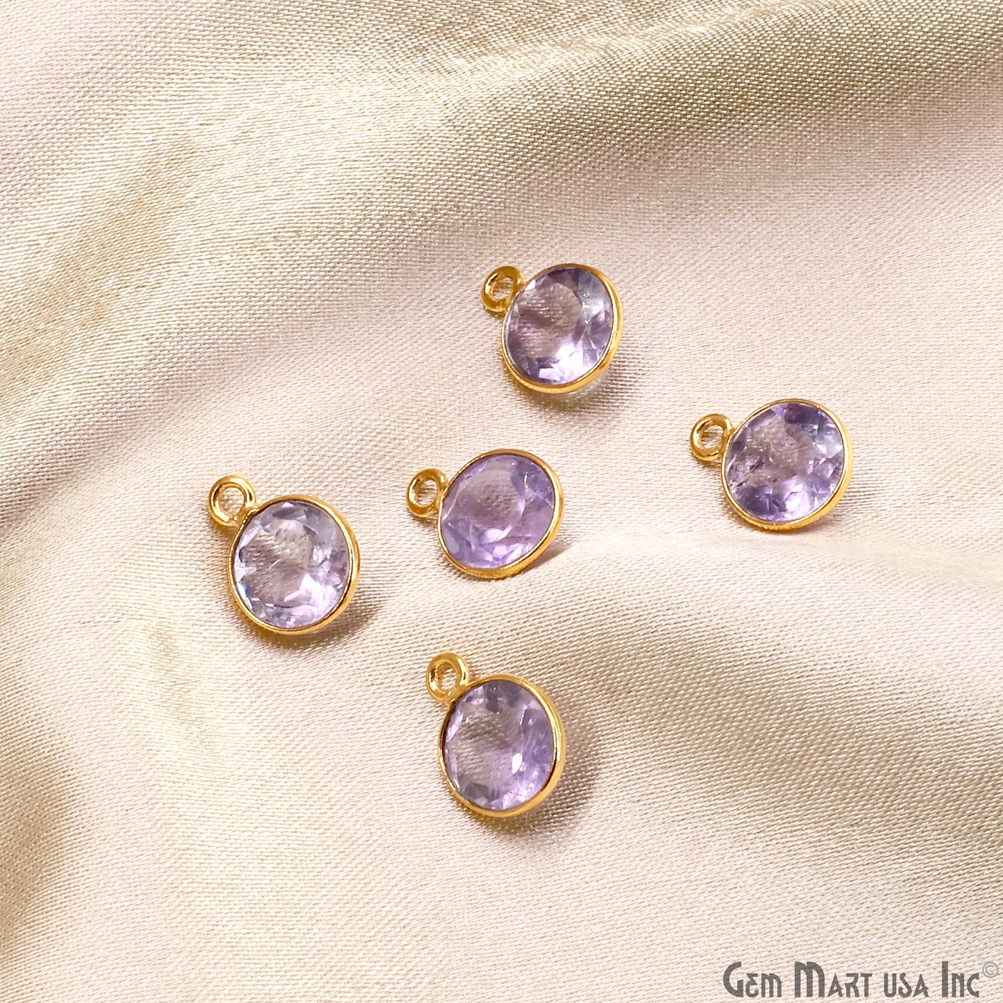 Round 8mm Brilliant Cut Gold Plated Bezel Single Bail Gemstone Connector