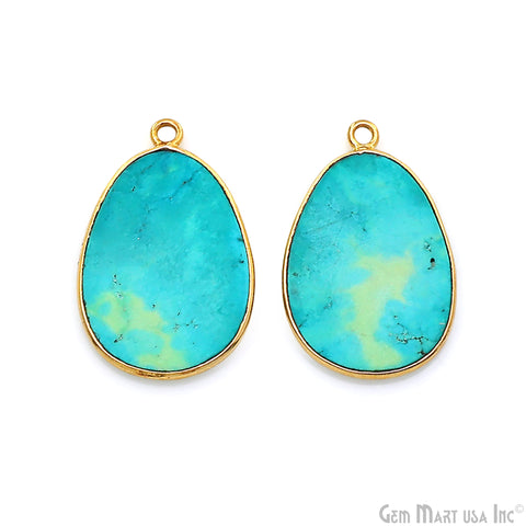 Turquoise Free Form Gold Plated Bezel Smooth Slab Slice Thick Gemstone Connector 27x17mm 1 Pair