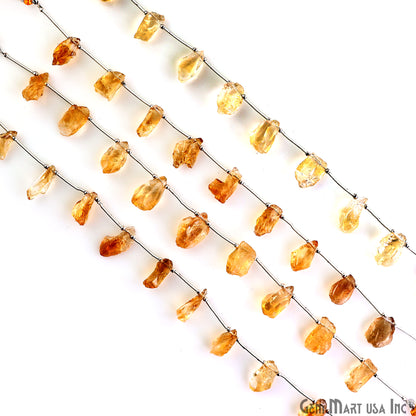 Citrine Rough Beads, 9.5 Inch Gemstone Strands, Drilled Strung Briolette Beads, Free Form, 12x20mm