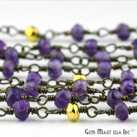 Amethyst & Golden Pyrite Beads Oxidized Wire Wrapped Rosary Chain