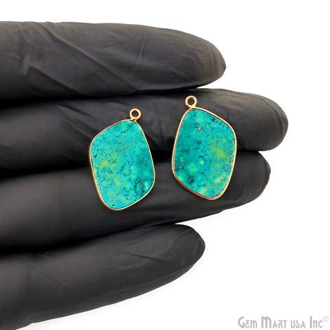 Turquoise Free Form Gold Plated Bezel Smooth Slab Slice Thick Gemstone Connector 29x17mm 1 Pair