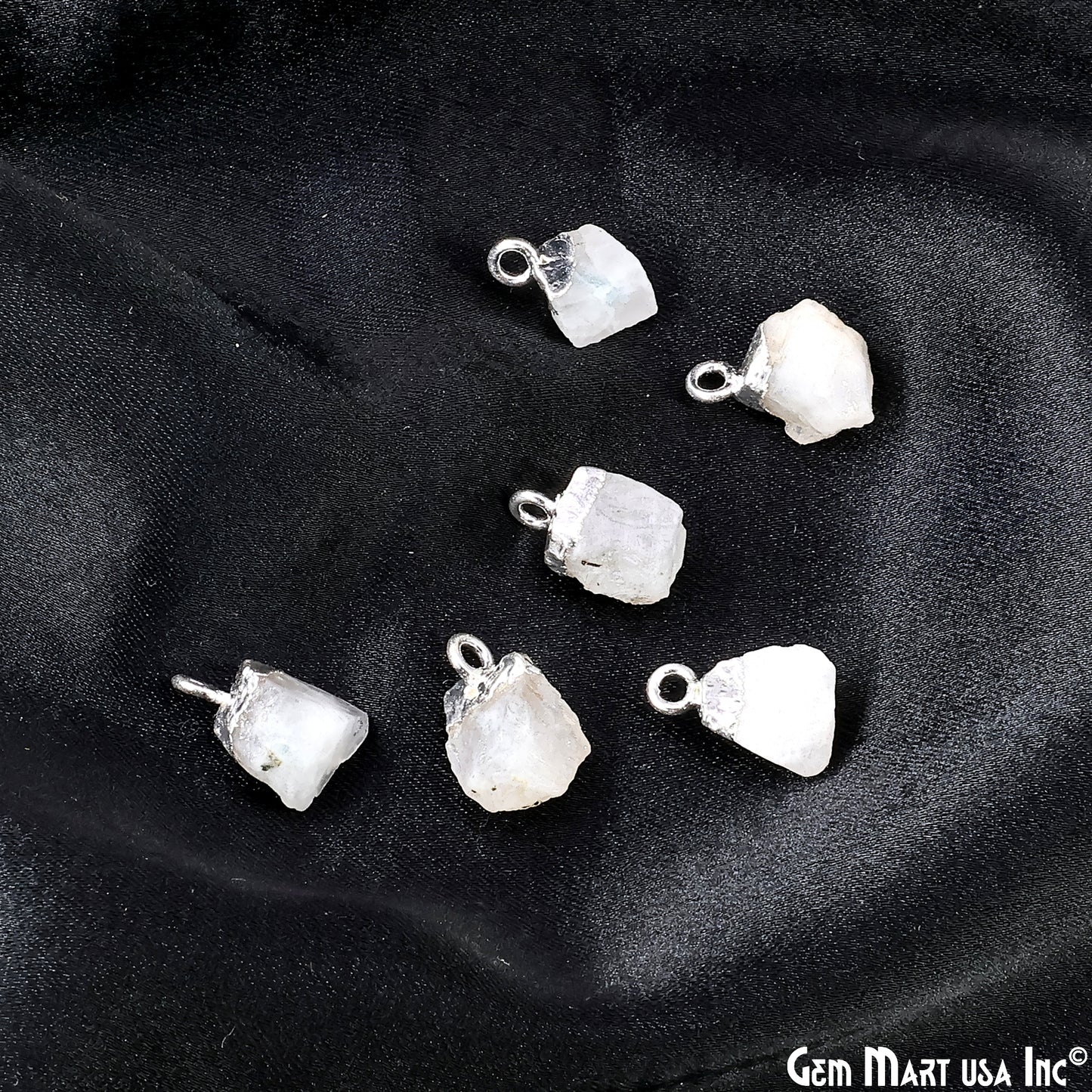 Rough Rainbow Moonstone Gemstone Organic Silver Edged Single Bail Connector