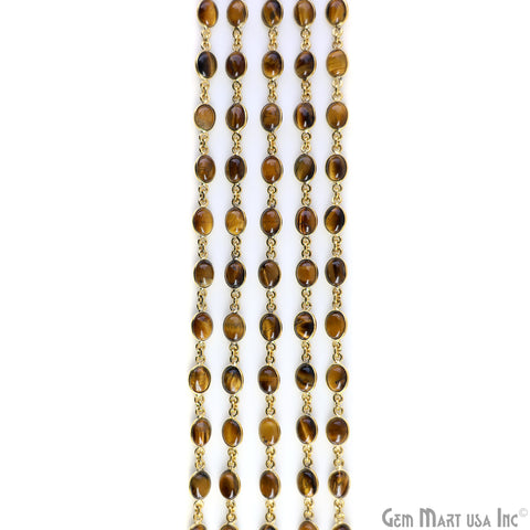 Tiger Eye Oval 8x6mm Gold Plated Bezel Link Continuous Connector Chain
