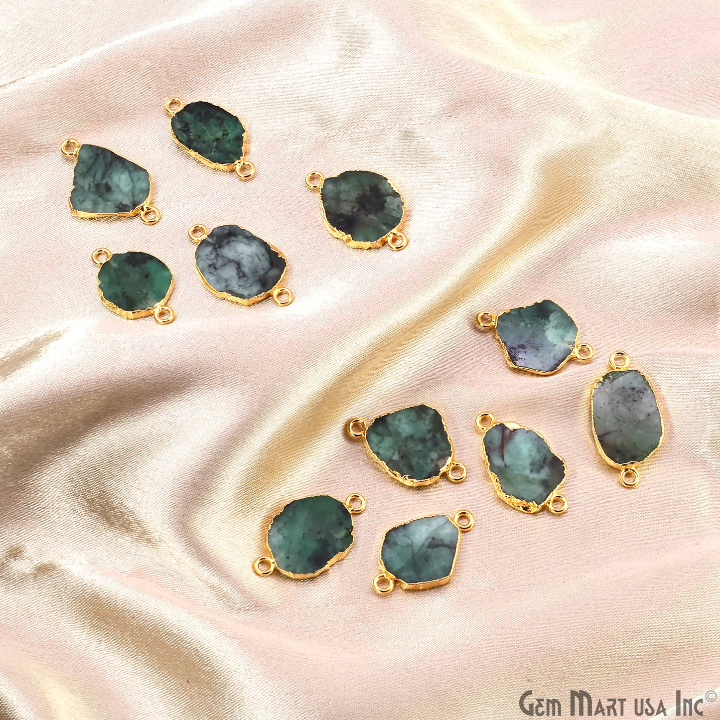 Emerald Free Form 23x13mm Electroplated Gemstone Double Bail Connector