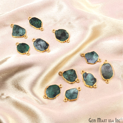 Emerald Free Form 23x13mm Electroplated Gemstone Double Bail Connector