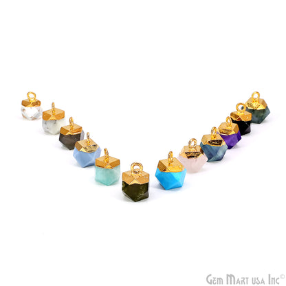 Gemstone Hexagonal Prism Shape Pendant 12x10mm Gold Plated Charm for DIY Jewelry