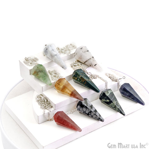Healing Dowsing Pendulum Pendant & Silver Plated Chain (Pick  Your Gemstone)