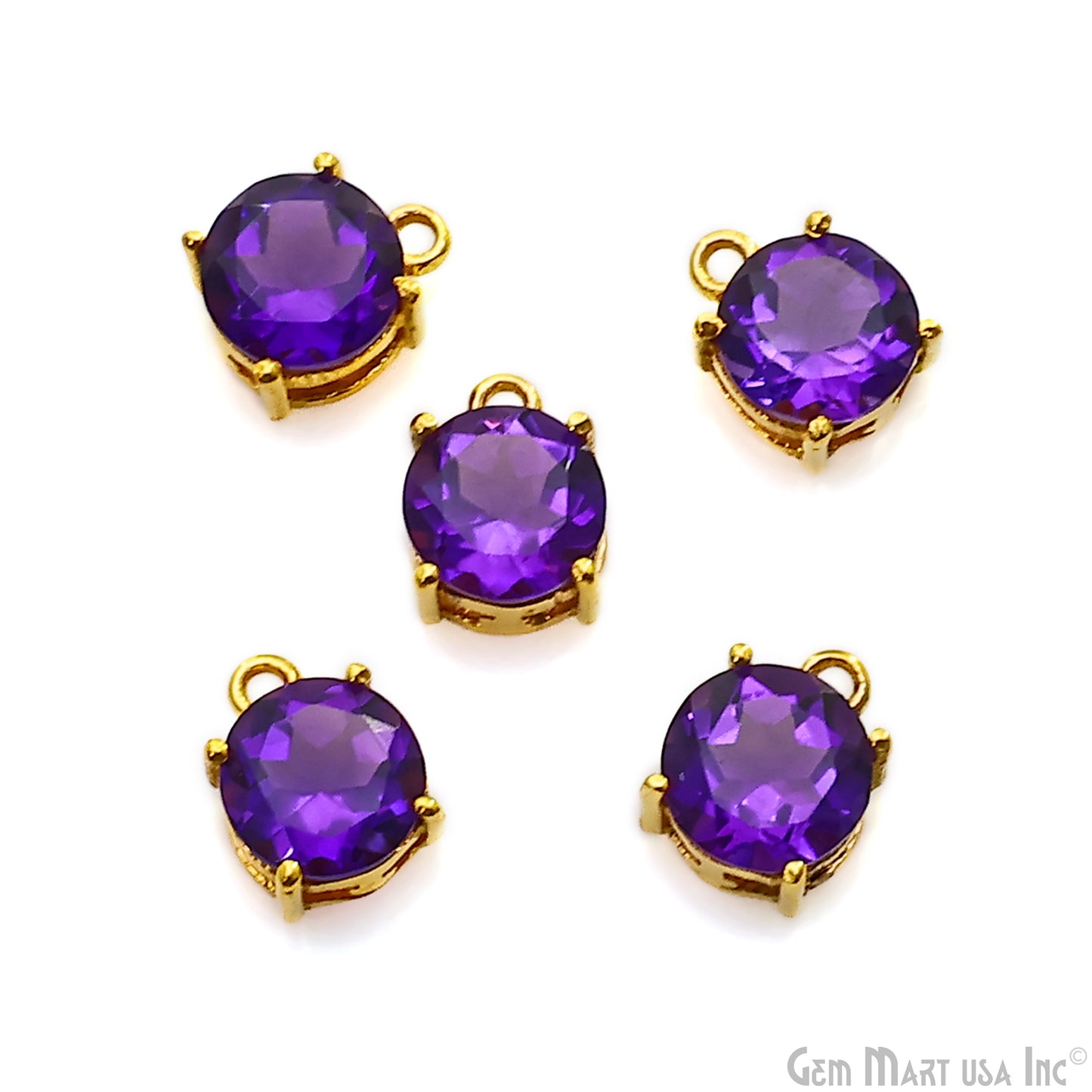 Amethyst Prong Setting Round 7mm Gold Plated Gemstone Connector