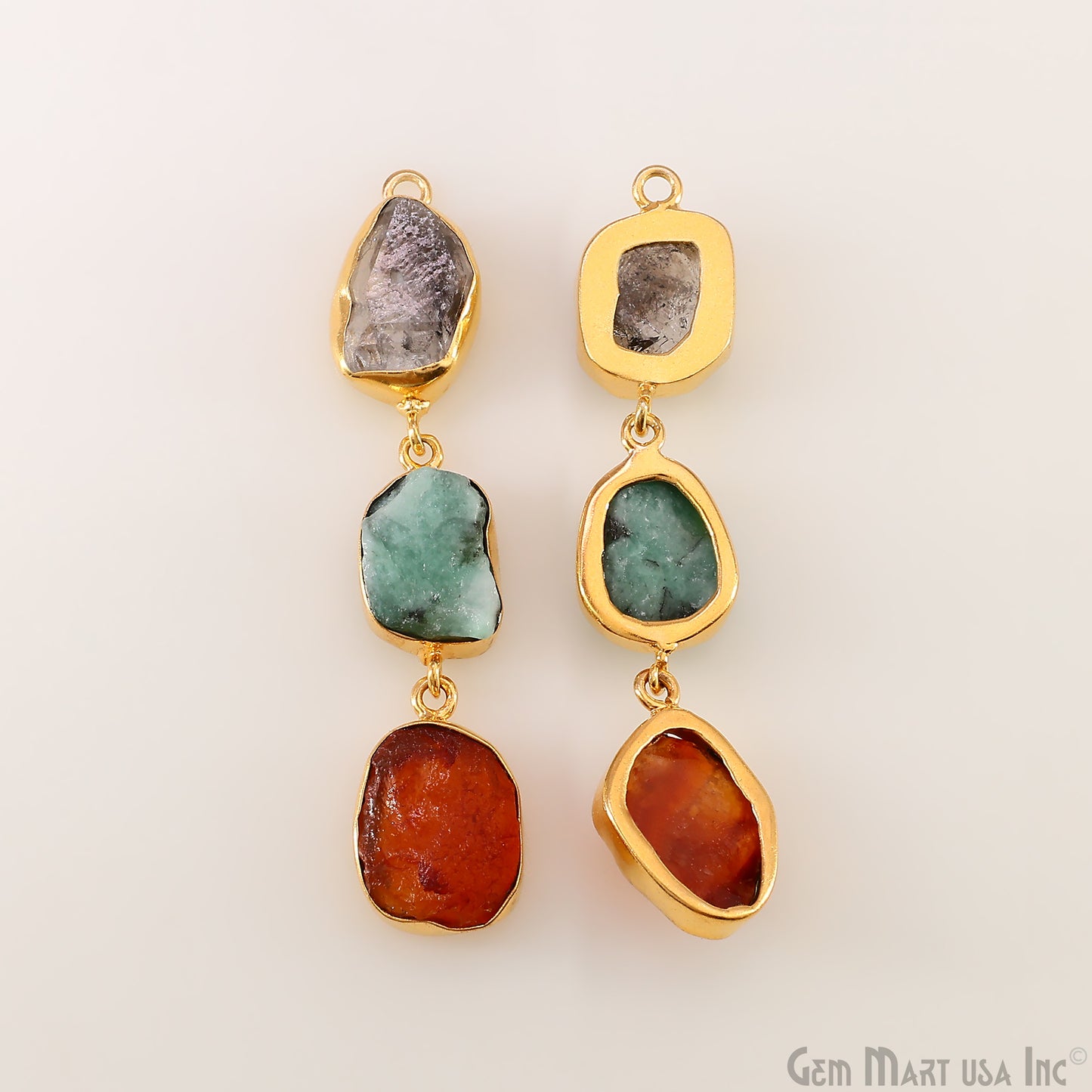 Rough Gemstone Bezel Setting 58x10mm Gold Plated Long Dangle Earring Pair Connectors