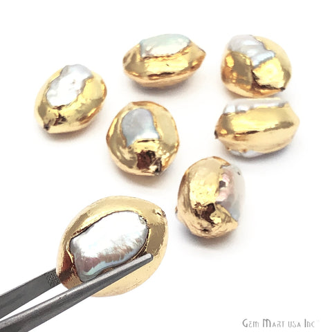 Natural Freshwater Pearl Gemstone Gold Edge Candy Drilled Beads - GemMartUSA