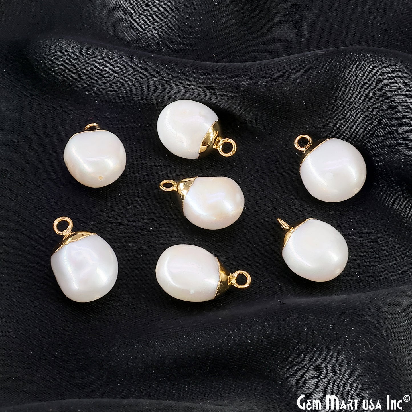 White Pearl Freeform Charm With Gold Electroplated Cap Single Bail Pendant