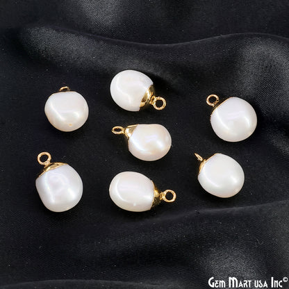 White Pearl Freeform Charm With Gold Electroplated Cap Single Bail Pendant