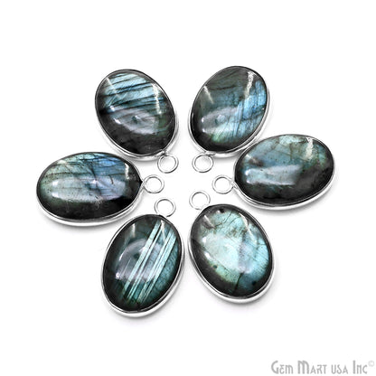 Flashy Labradorite 31x19mm Cabochon Oval Single Bail Silver Bezel Gemstone Connector