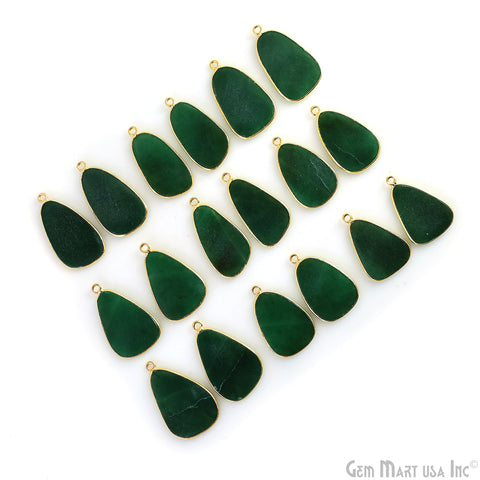 Green Onyx Free Form Gold Plated Single Bail Bezel Smooth Slab Slice Thick Gemstone Connector 32x18mm 1 Pair