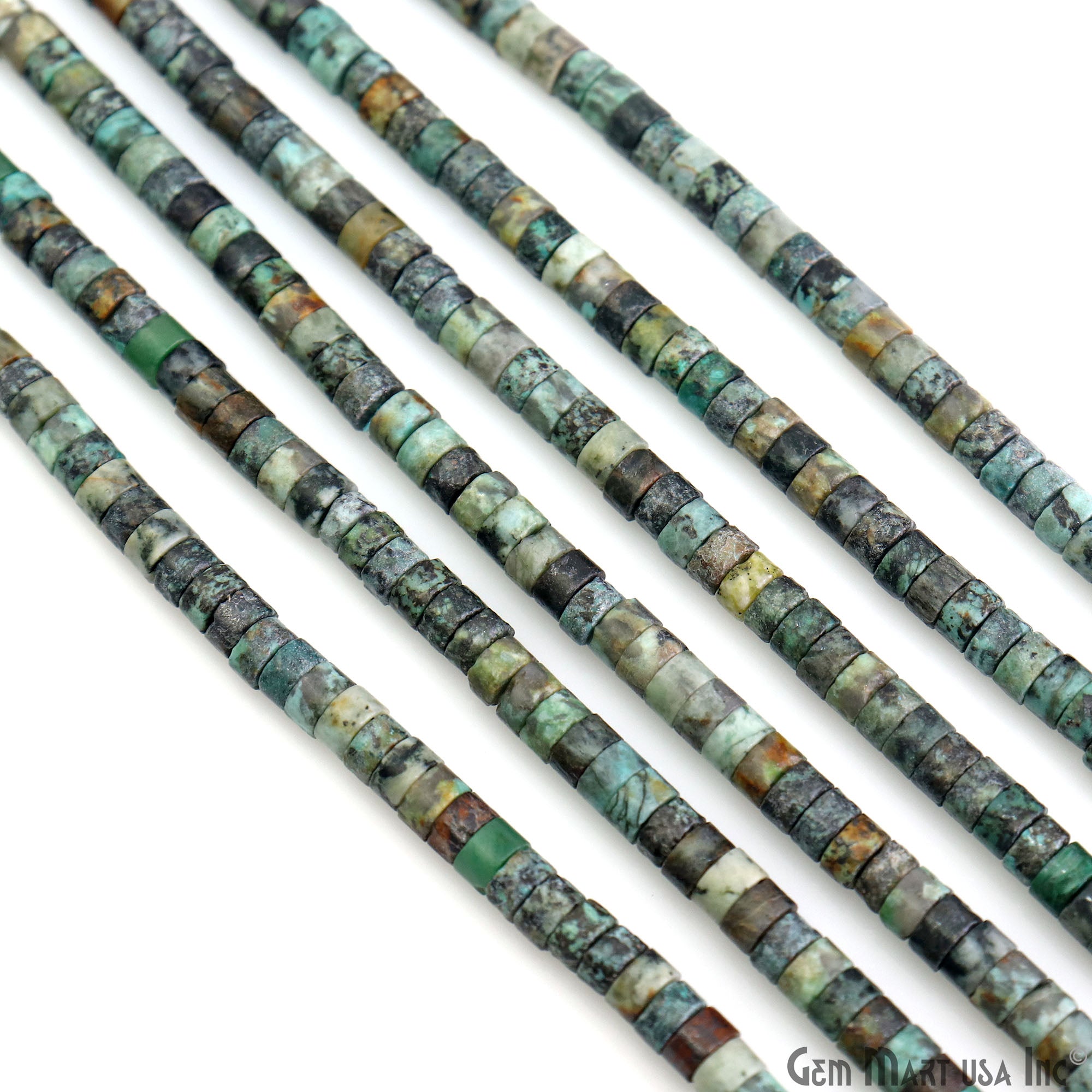 African Turquoise Beaded 4mm 13" Length Gemstone Rondelle Beads