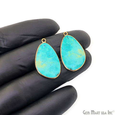 Turquoise Free Form Gold Plated Bezel Smooth Slab Slice Thick Gemstone Connector 30x18mm 1 Pair