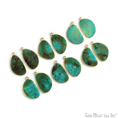 Turquoise Jasper Oval Gold Plated Single Bail Bezel Smooth Slab Slice Thick Gemstone Connector 30x18mm 1 Pair