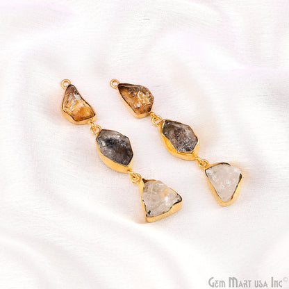 Rough Gemstone Bezel Setting 60x8mm Gold Plated Long Dangle Earring Pair Connectors
