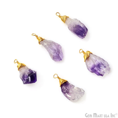 Rough Amethyst Free Form 32x8mm Gold Electroplated Single Bail Connector