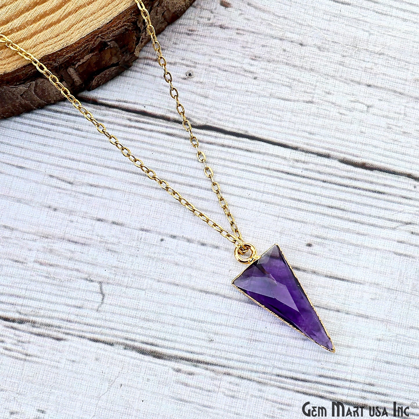 Amethyst Triangle 24x10mm Gold Electroplated Gemstone Connector