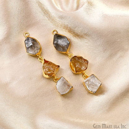 Rough Gemstone Bezel Setting 54x8mm Gold Plated Long Dangle Earring Pair Connectors
