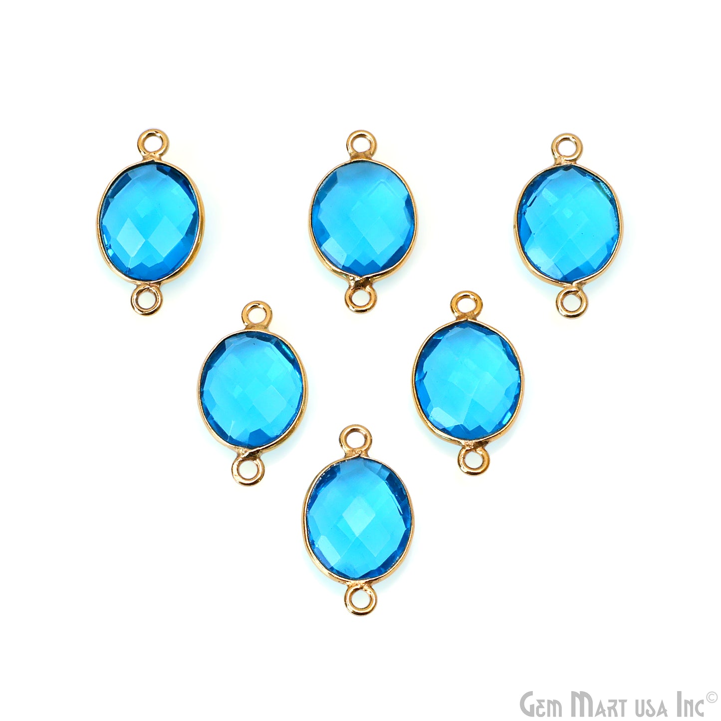 Blue Topaz Bezel Connector Oval Shape 24K Gold Plated Double Bail Connector