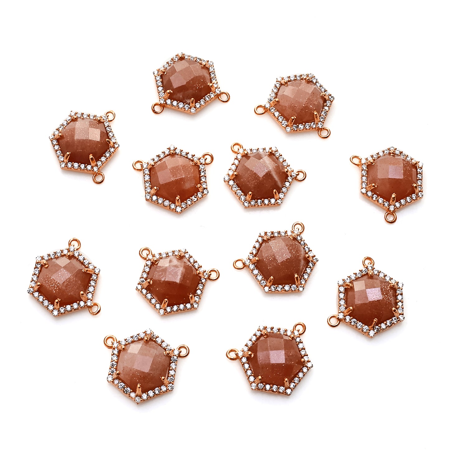 Sunstone Hexagon CZ Pave 18x15mm Hexagon Rose Gold Plated Prong Setting Gemstone Connector