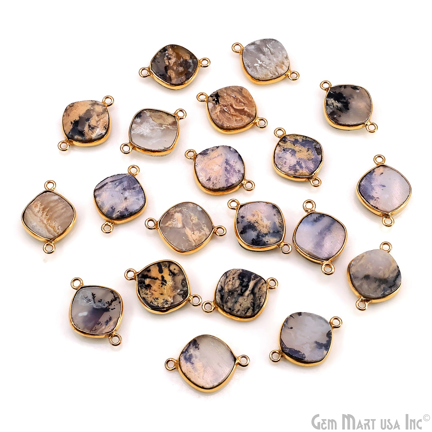 Cushion 14mm Double Bail Gold Bezel Gemstone Connector