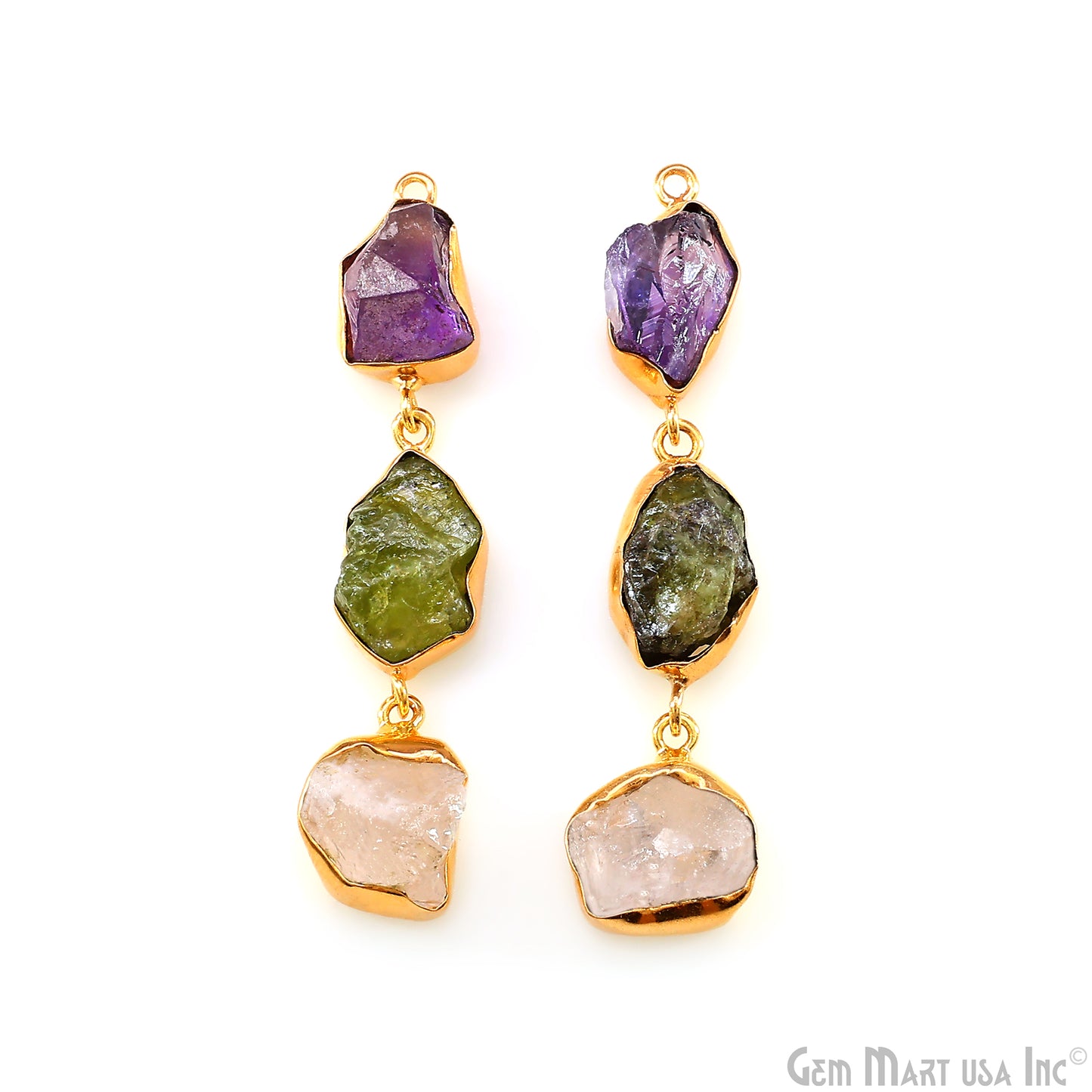 Rough Gemstone Bezel Setting 56x10mm Gold Plated Long Dangle Earring Pair Connectors
