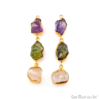 Rough Gemstone Bezel Setting 56x10mm Gold Plated Long Dangle Earring Pair Connectors