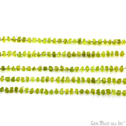 Peridot Rough Beads, 9 Inch Gemstone Strands, Drilled Strung Briolette Beads, Free Form, 8x6mm