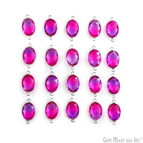 Oval 12x16mm Blue and Pink Quartz Silver Bezel Double Bail Connector