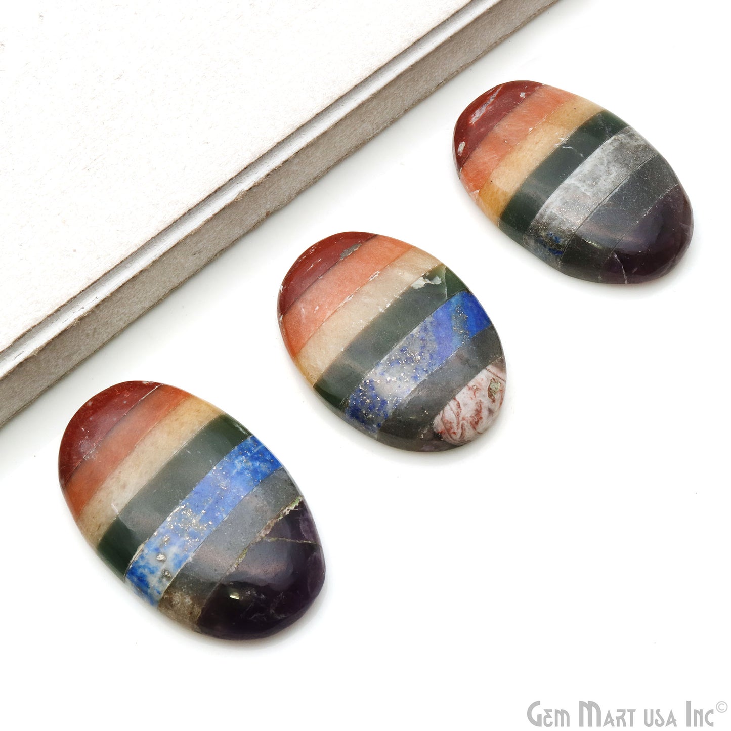 Seven Chakra Oval Worry Stone - Natural Hand-Carved Thumb Gemstone