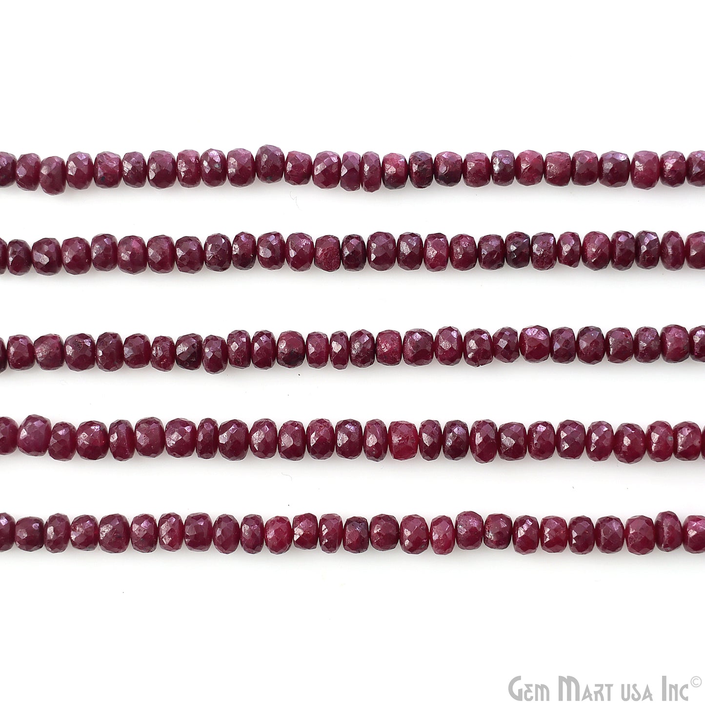 Ruby Rondelle Beads, 13 Inch Gemstone Strands, Drilled Strung Nugget Beads, Faceted Round, 5-6mm