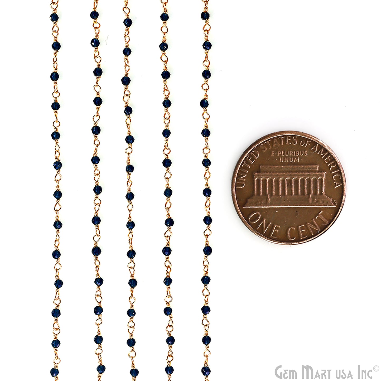 Sapphire Jade 2-2.5mm Tiny Beads Gold Wire Wrapped Rosary Chain