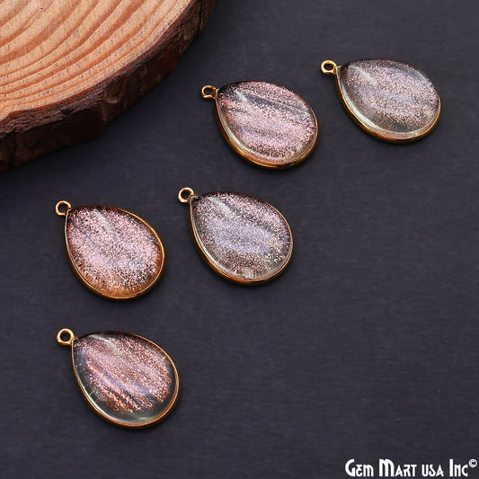 Copper Infused Cabochon 15x20mm Pears Gold Bezel Connector