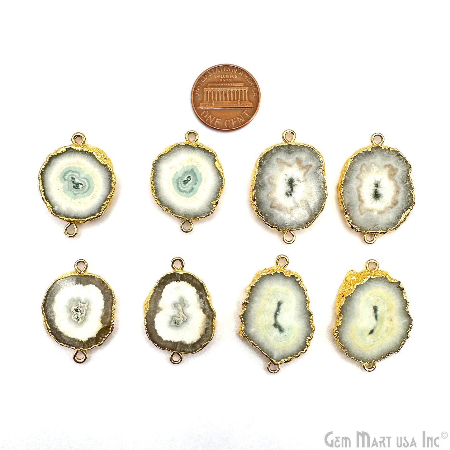 Agate Slice 23x42mm Gold Electroplated Gemstone Earring Connector 1 Pair