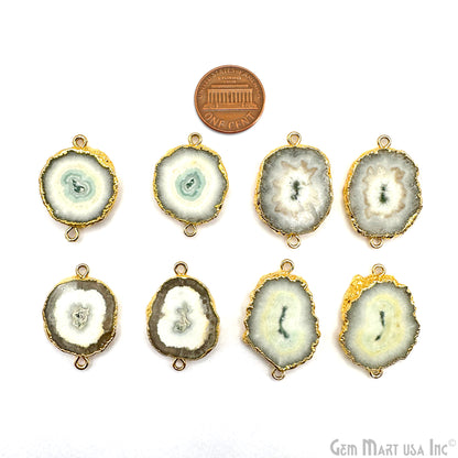 Agate Slice 23x42mm Gold Electroplated Gemstone Earring Connector 1 Pair