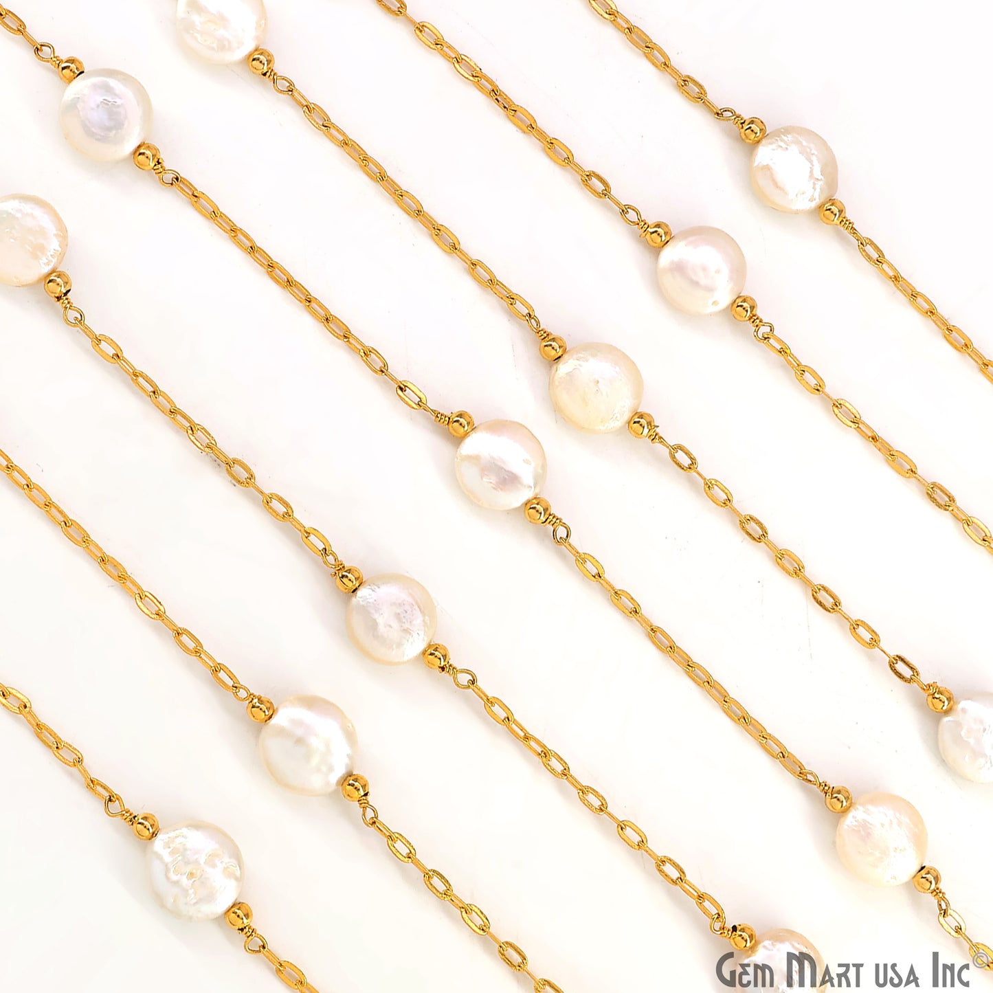 Pearl Round 10mm Gold Plated Link Bezel Connector Chain