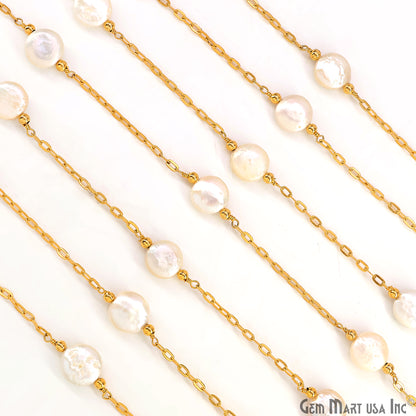 Pearl Round 10mm Gold Plated Link Bezel Connector Chain