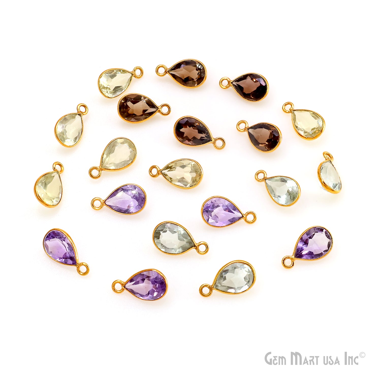 Pears 7x10mm Brilliant Cut Gold Plated Bezel Single Bail Connector