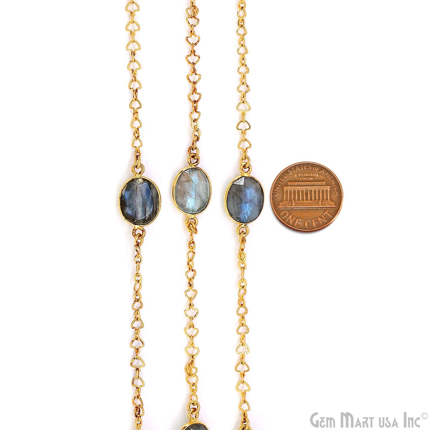 Labradorite Oval 10x12mm Gold Plated Link Bezel Connector Chain